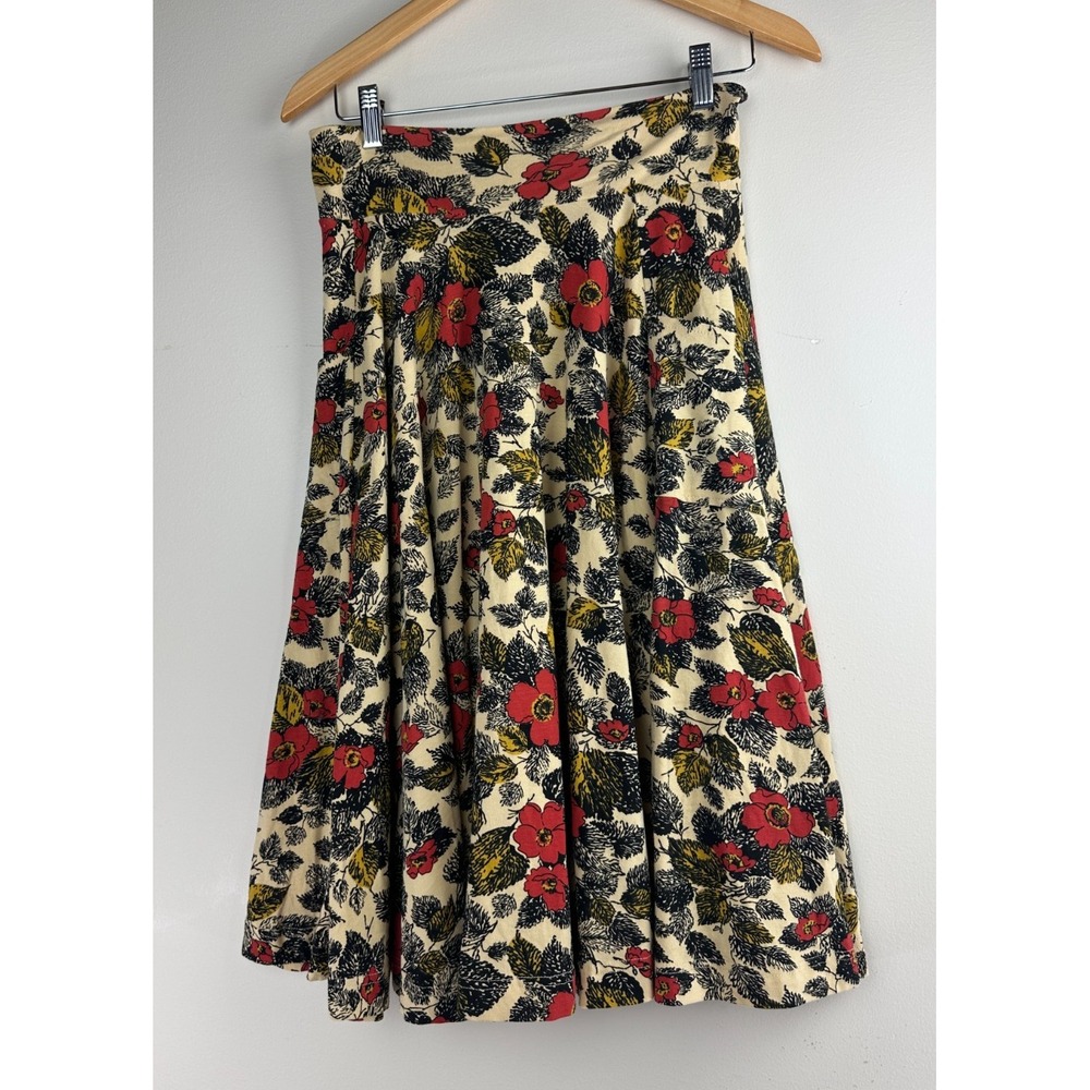 Effies Heart Floral Poppies A Line Circle Skirt Cream Red Pocket Stretch Medium - Picture 12 of 12